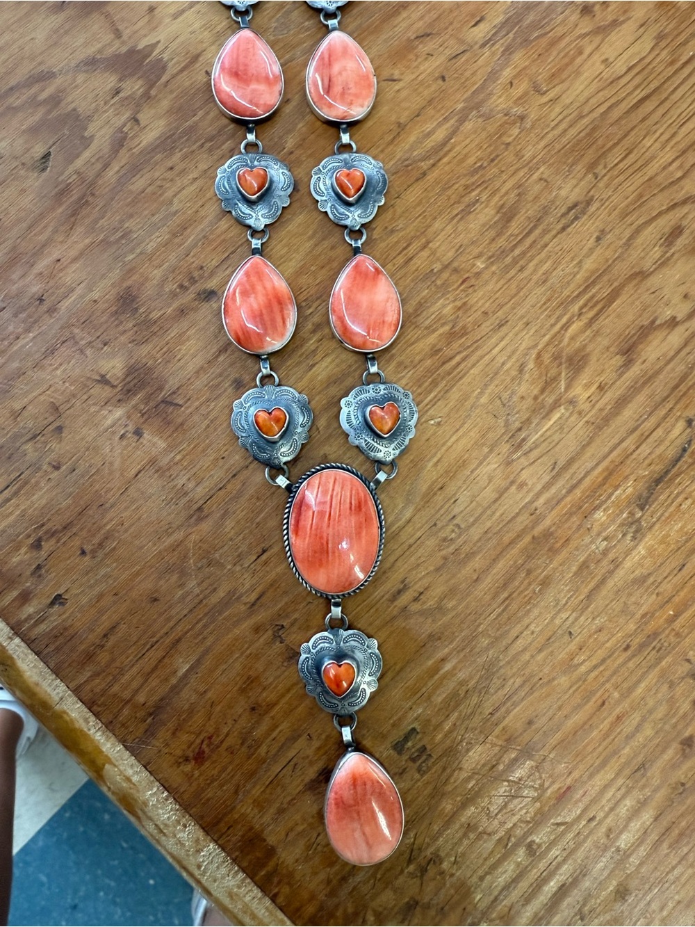 Spiny oyester Sterling silver  Teardrop Statement Necklace